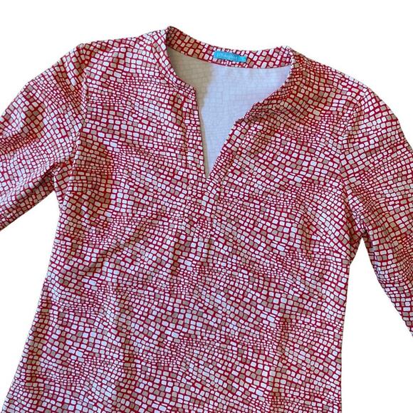 J.McLaughlin Geometric Print Tunic Top Red White Size Small 747E - Picture 5 of 9